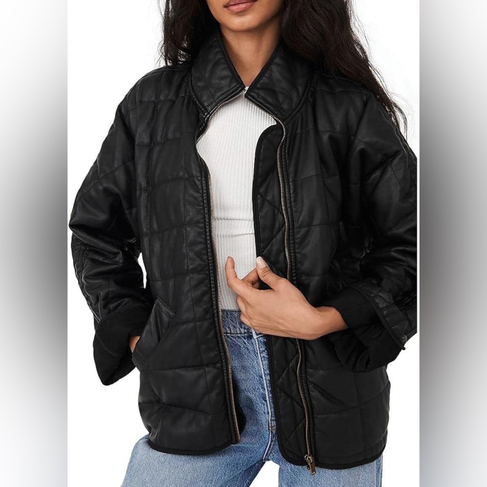 Free People Quilted Vegan Leather Bomber Jacket